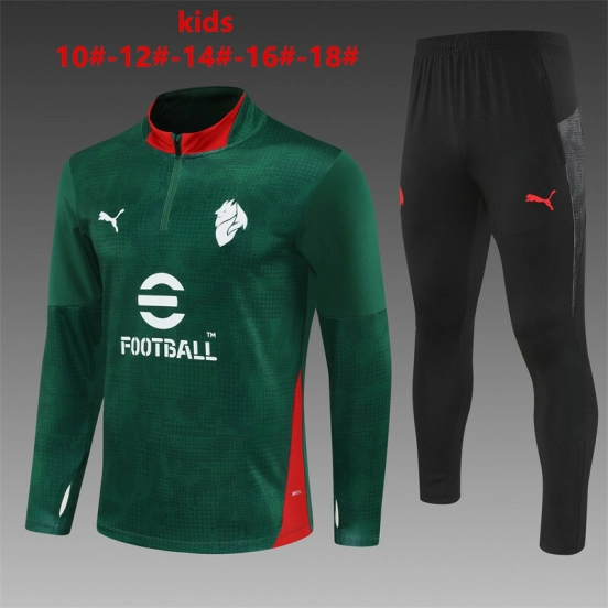 25/26 Kids AC Milan Green Camouflage Half Zipper Jacket+Long Pants