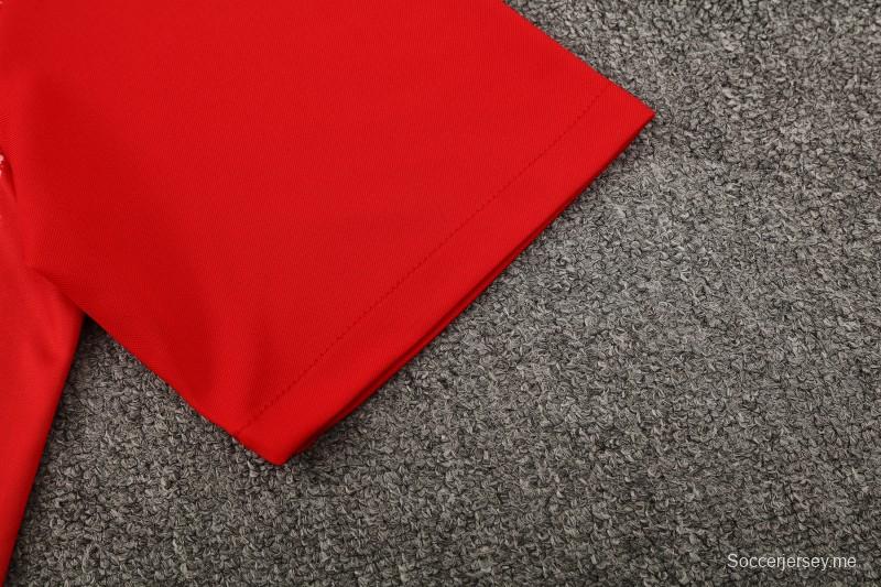 25/26 أتليتيكو مدريد أحمر/أبيض مخطط بأكمام قصيرة + شورت قصير الأكمام/أبيض