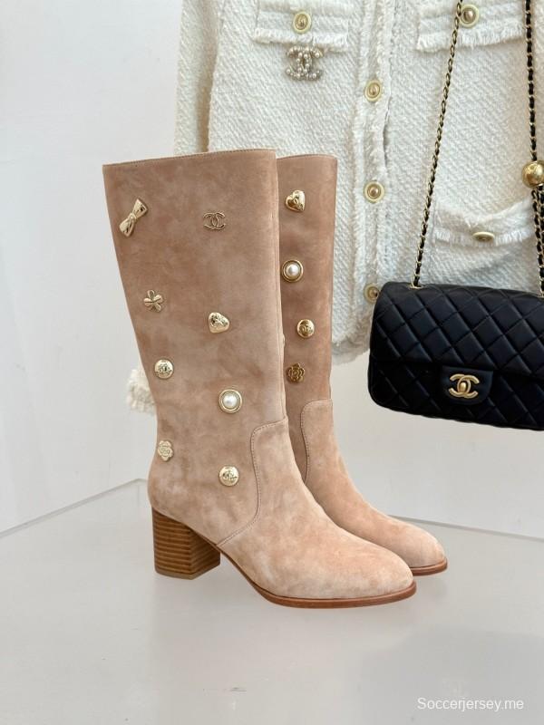 Chanel 25K Double C Metal Buckle High Heel Boots - KFY00530