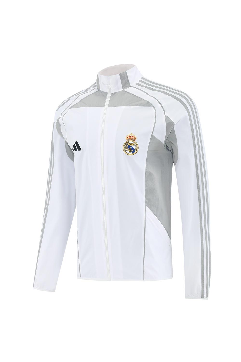 25/26 ريال مدريد جاكيت أبيض نصف سحاب + بنطلون طويل S-3XL