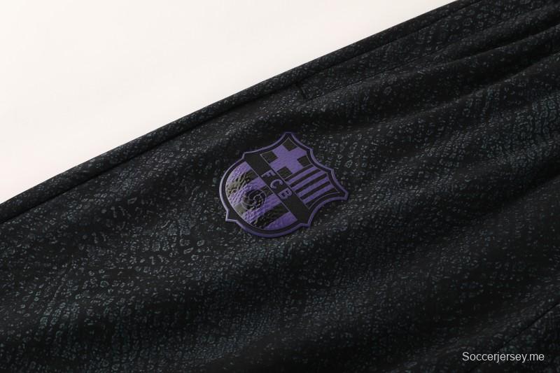 25/26 برشلونة أسود S-3XL أسود جاكيت نصف سحاب + بنطلون طويل + بنطلون طويل