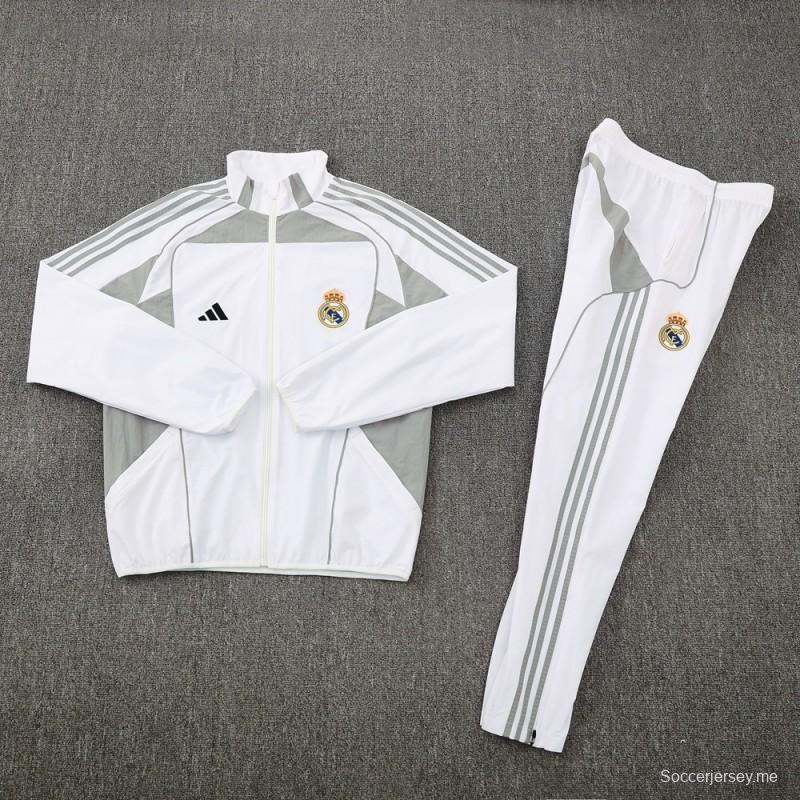 25/26 ريال مدريد جاكيت أبيض نصف سحاب + بنطلون طويل S-3XL