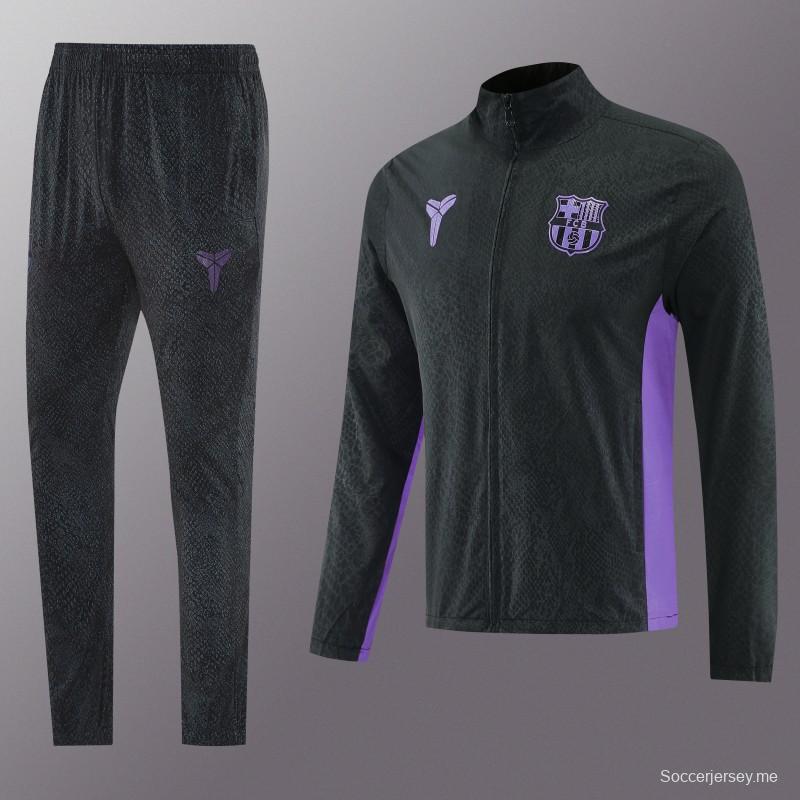 25/26 برشلونة أسود S-3XL أسود جاكيت نصف سحاب + بنطلون طويل + بنطلون طويل