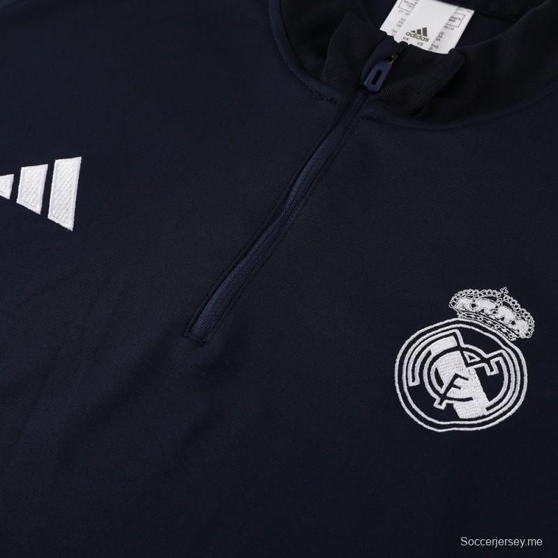 25/26 ريال مدريد جاكيت أزرق ملكي نصف سحاب أزرق + بنطلون طويل