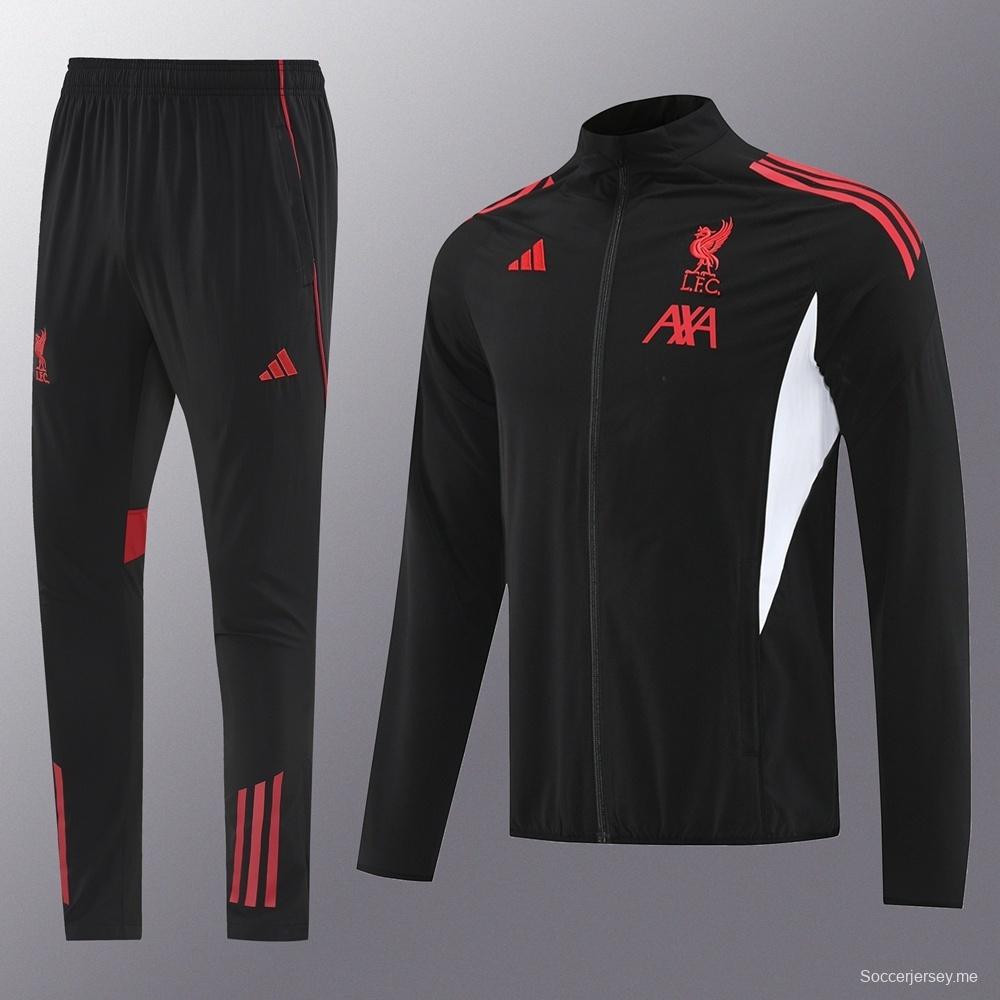 25/26 ليفربول أسود S-2XL أسود جاكيت نصف سحاب + بنطلون طويل + بنطلون طويل