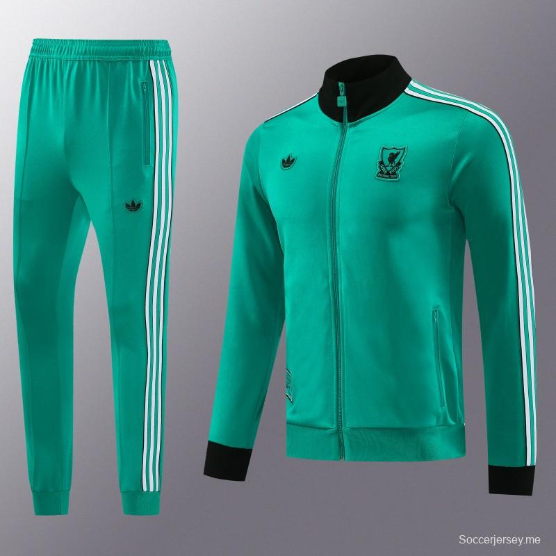 25/26 ليفربول جاكيت أخضر بسحاب كامل + بنطلون طويل + جاكيت أخضر بسحاب كامل