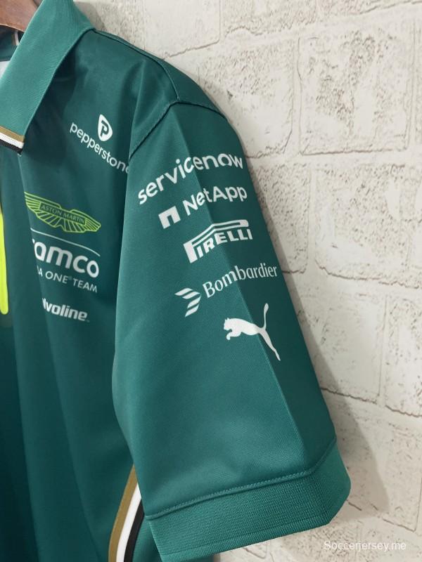 بولو فريق أستون مارتن أرامكو للفورمولا 1 2025 فريق أستون مارتن أرامكو للفورمولا 1 أخضر داكن مع سحاب أصفر