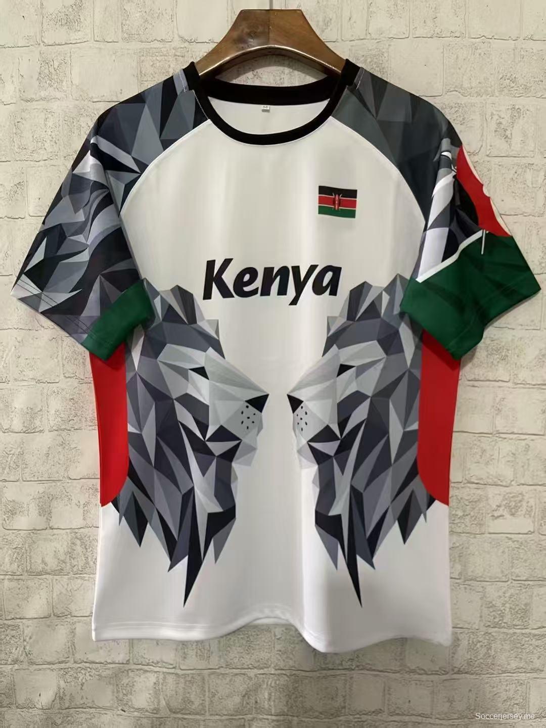 2026 قميص أسد كينيا الأبيض الهندسي 2026