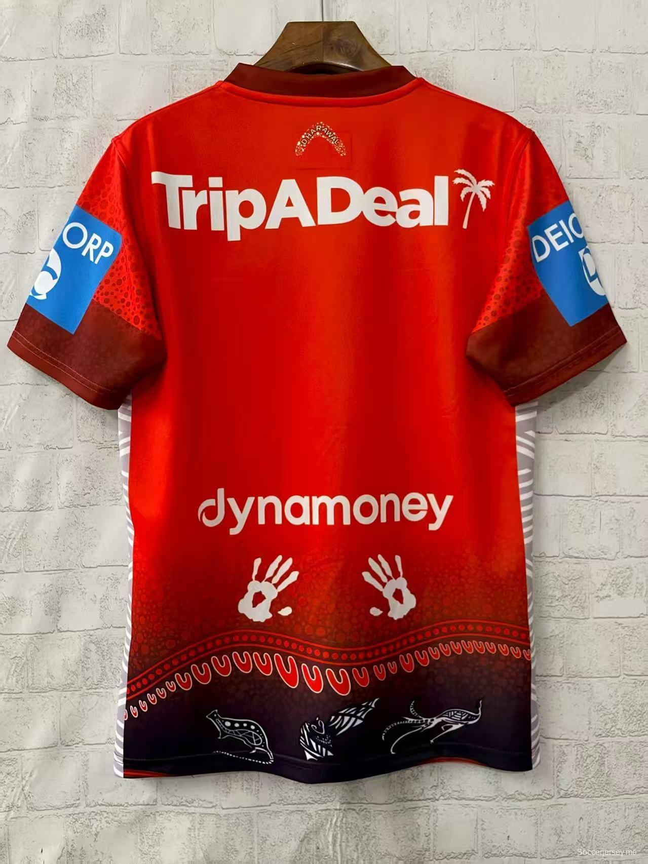 25/26 قميص سانت جورج إيلاوارا دراغونز الأحمر مع قميص فن السكان الأصليين