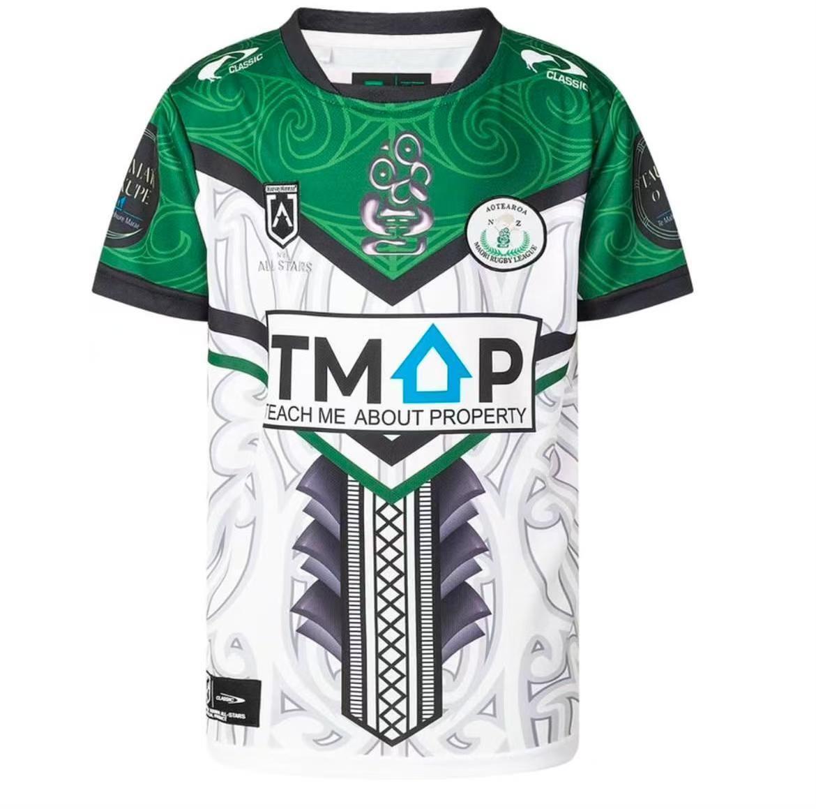 2026 قميص 2026 NRL ماوري أول ستارز أبيض بنقشة فن الماوري الأخضر