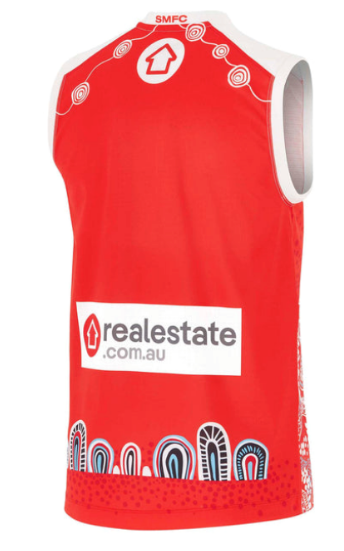 25/26 سيدني سوانز سيدني قميص أبيض مع قميص فن السكان الأصليين باللون الأحمر