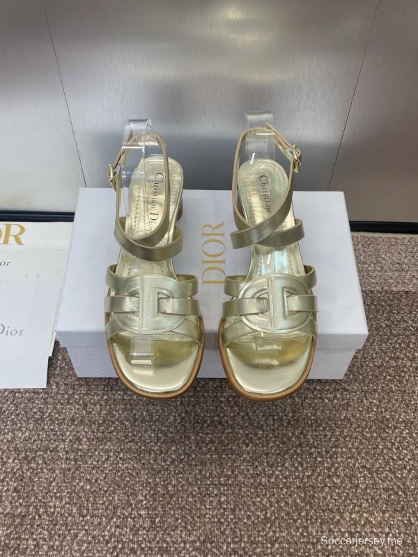 حذاء ديور D-Club D-Club جيلي ملون مجوف بحزام متقاطع ذو كعب متوسط للنساء - KFY00290