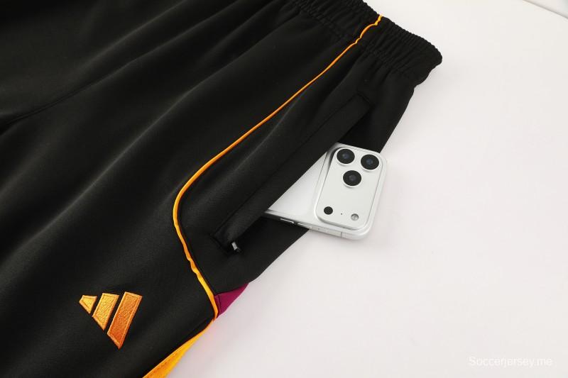 25/26 روما جاكيت أسود كامل بسحاب أسود + بنطلون طويل + بنطلون طويل