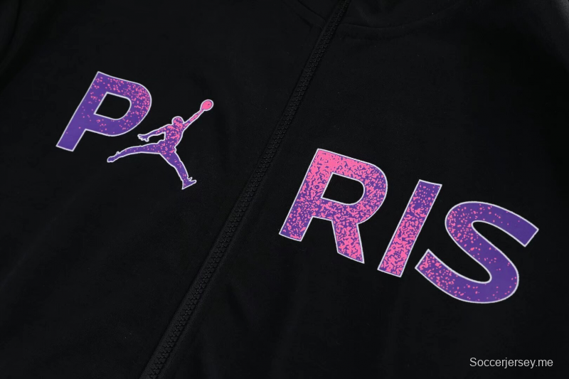 2025 اير جوردان اير جوردان جامب مان 2025 هودي أسود بنفسجي هودي أسود سحاب كامل + بنطال طويل