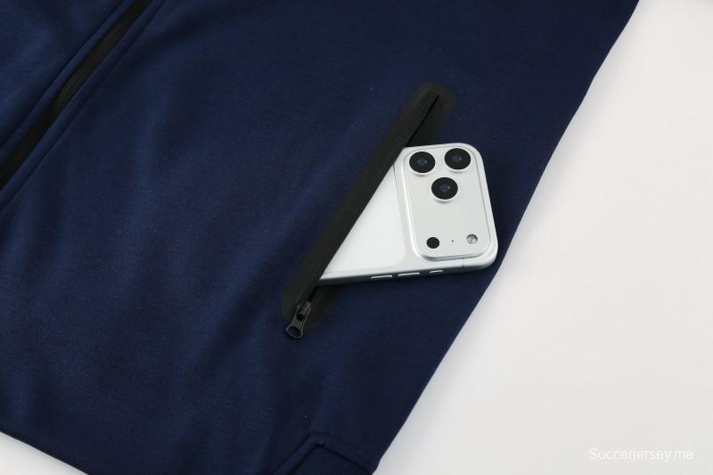 25/26 برشلونة 01 هودي أزرق ملكي بسترة زرقاء كاملة بسحاب + بنطال طويل