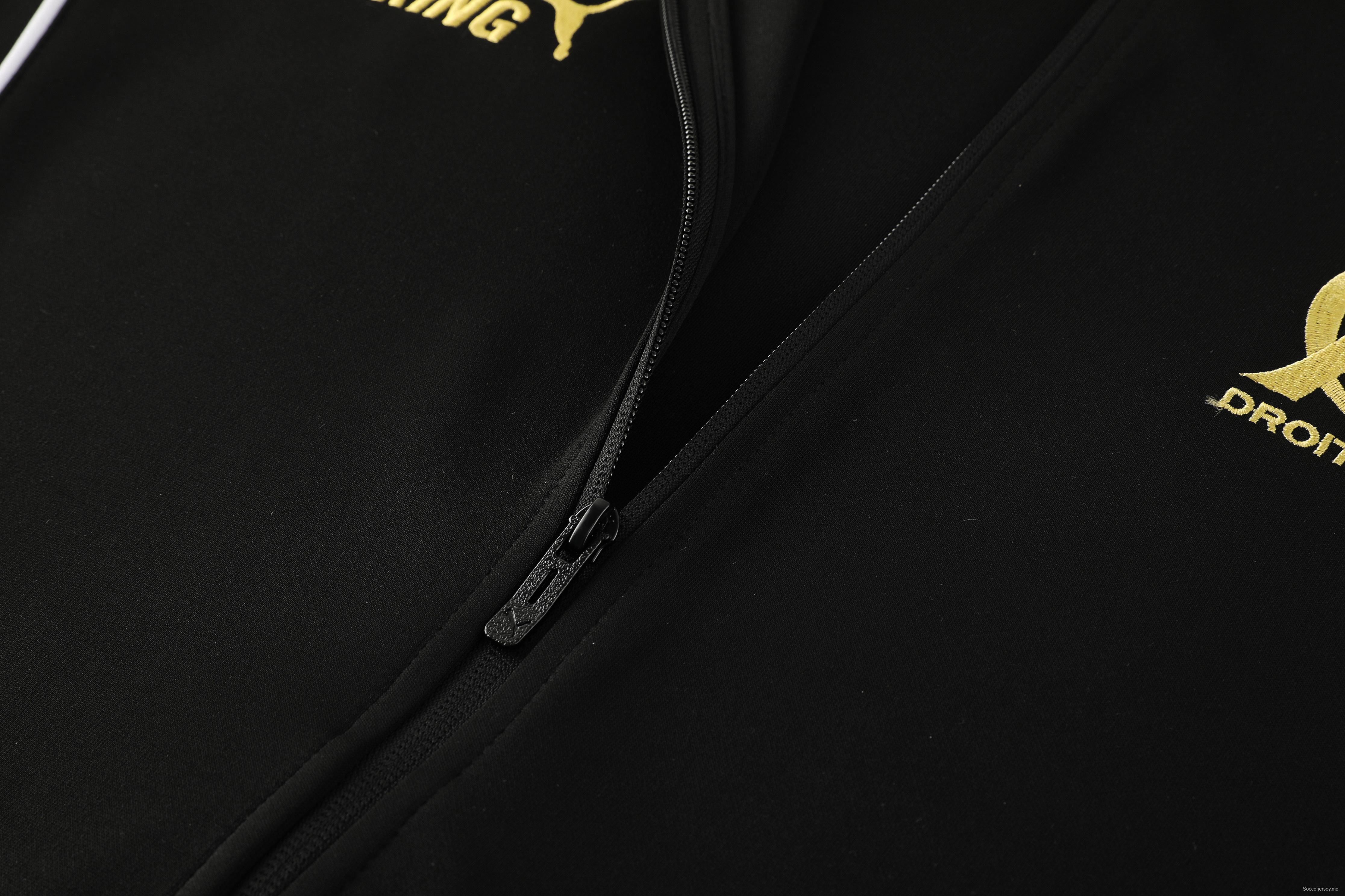 25/26 أولمبيك مارسيليا سترة رياضية سوداء بسحاب كامل + بنطلون طويل + سترة رياضية سوداء