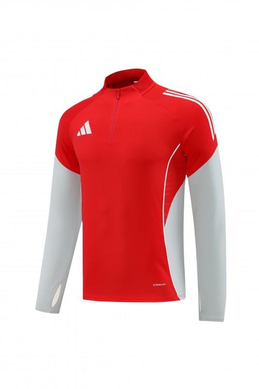 25/26 أديداس سترة رياضية بسحاب كامل أحمر/أبيض + بنطلون طويل + جاكيت أديداس أحمر/أبيض