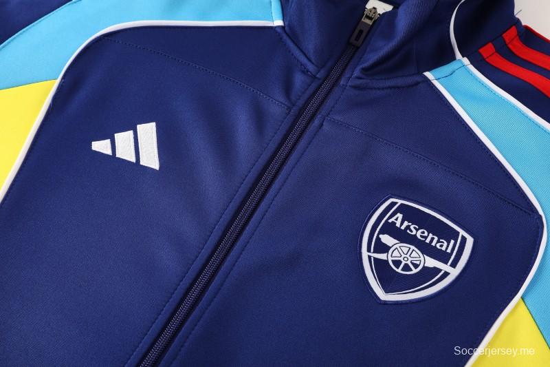 25/26 نادي أرسنال لكرة القدم جاكيت أزرق ملكي بسحاب كامل + بنطلون طويل + سترة رياضية + بنطلون طويل