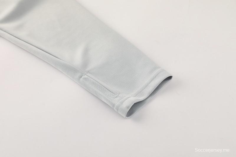 25/26 أديداس سترة رياضية بسحاب كامل رمادي فاتح + بنطلون طويل + أديداس 25/26