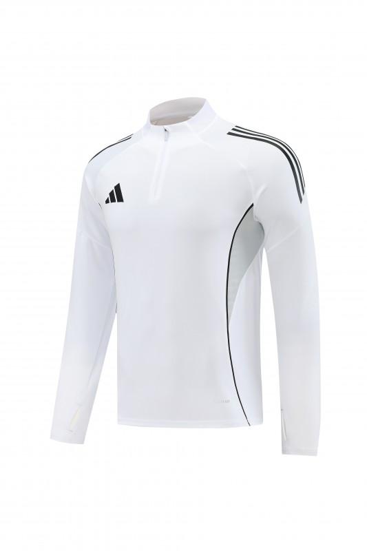 25/26 أديداس جاكيت رياضي أبيض بسحاب كامل + بنطلون طويل + جاكيت أديداس أبيض