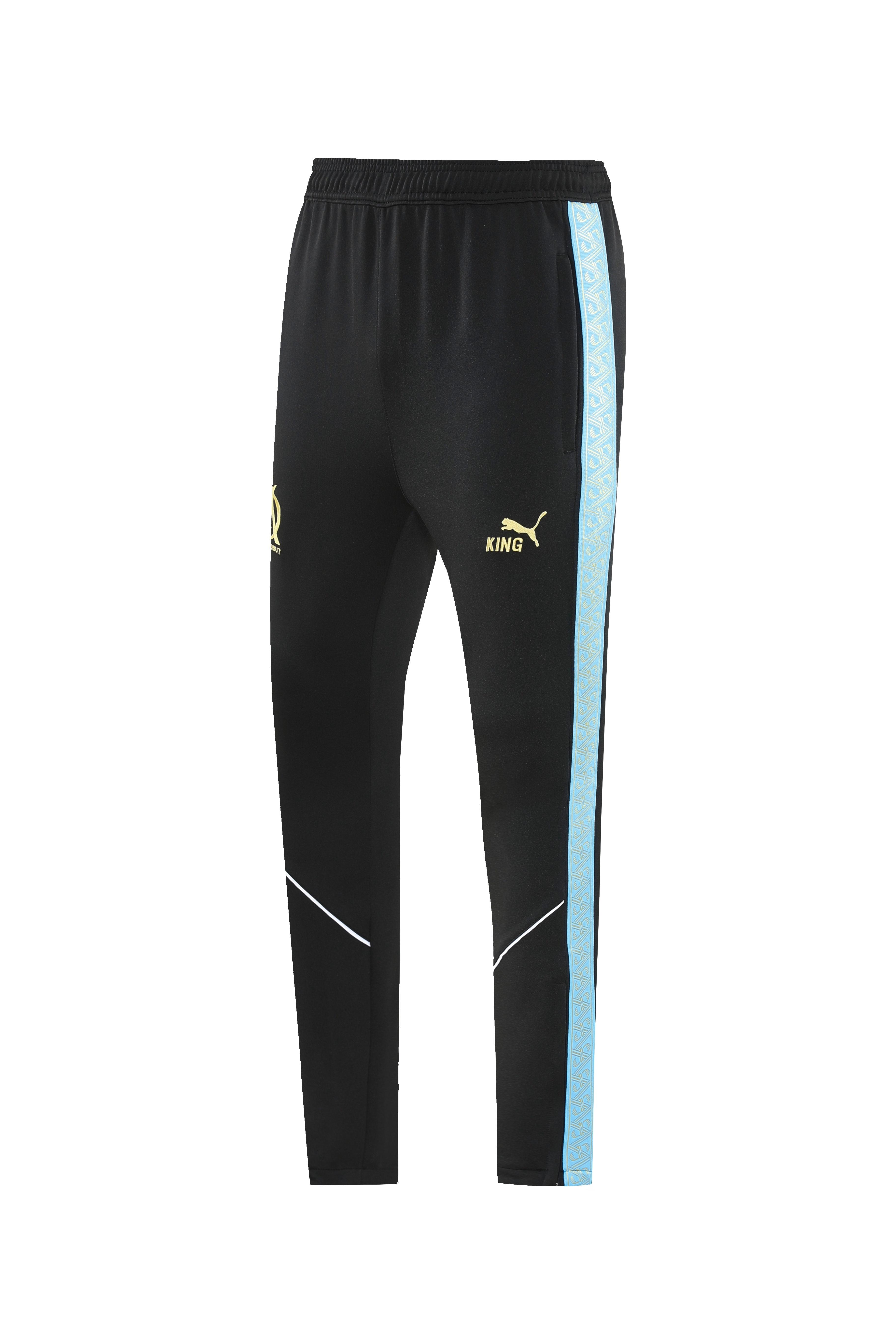 25/26 أولمبيك مارسيليا سترة رياضية سوداء بسحاب كامل + بنطلون طويل + سترة رياضية سوداء