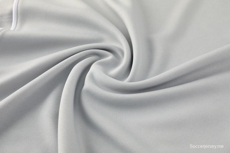 25/26 أديداس سترة رياضية بسحاب كامل رمادي فاتح + بنطلون طويل + أديداس 25/26