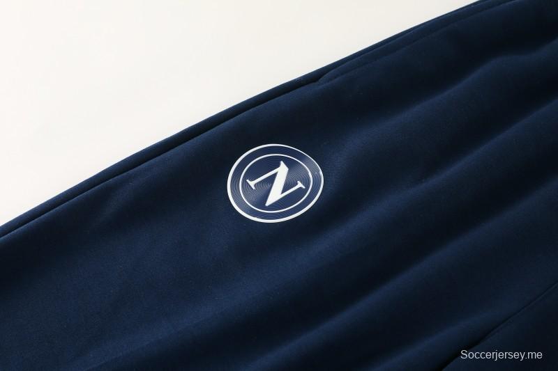 25/26 نابولي جاكيت رياضي أبيض بسحاب كامل + بنطلون طويل + جاكيت أبيض