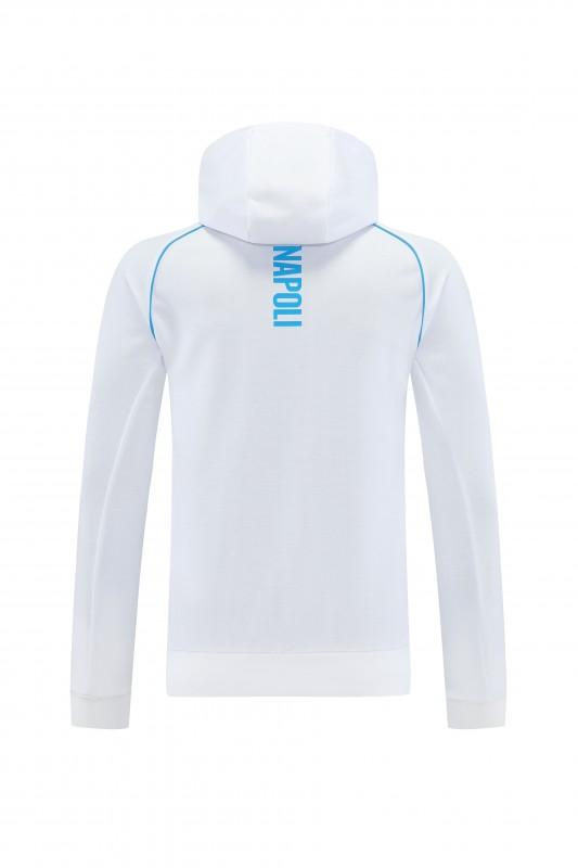 25/26 نابولي جاكيت رياضي أبيض بسحاب كامل + بنطلون طويل + جاكيت أبيض