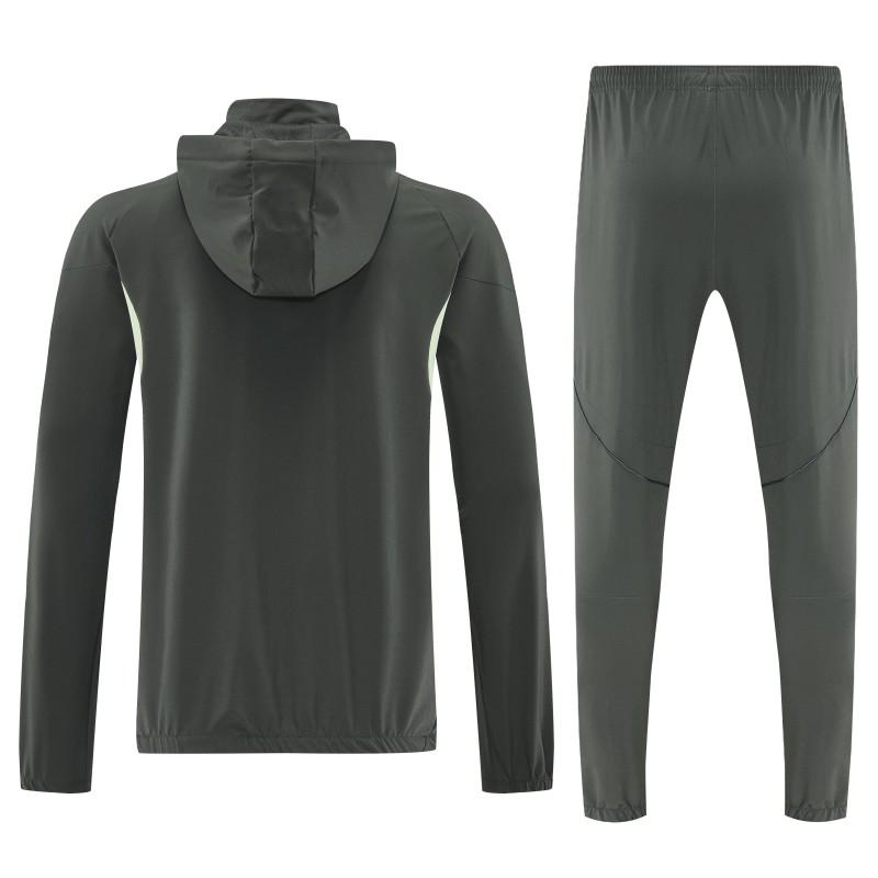 25/26 ريال مدريد جاكيت رياضي رمادي غامق أخضر بسحاب كامل + بنطلون طويل