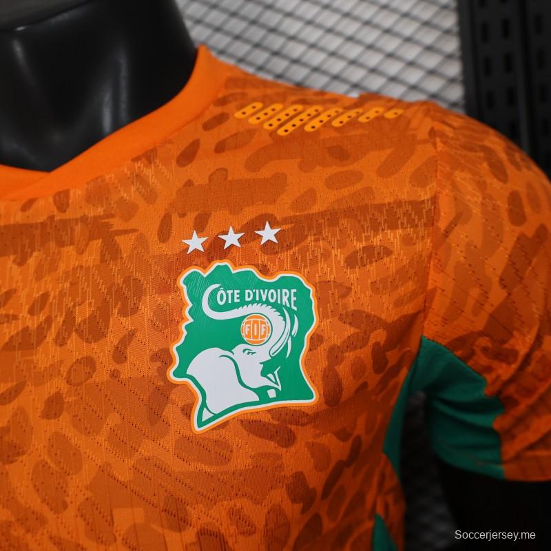 2026 نسخة اللاعب كوت ديفوار قميص برتقالي بنقشة جلد الفهد
