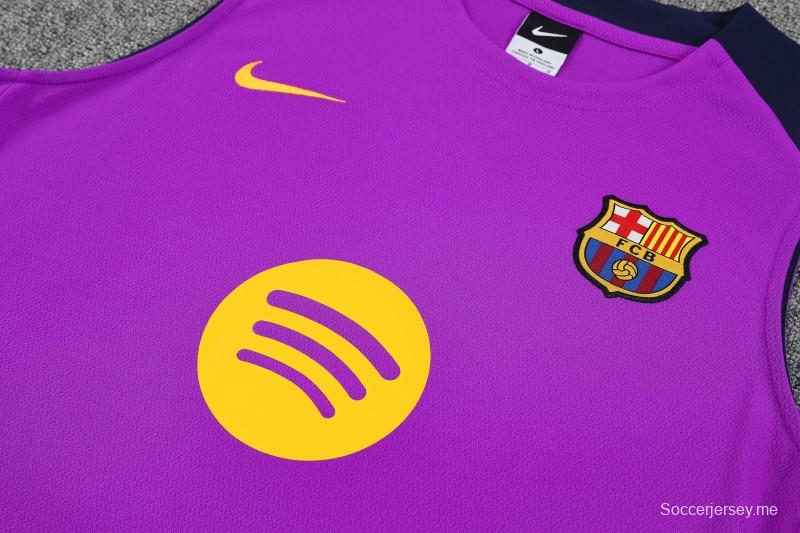 26/27 برشلونة - سترة تدريب بلا أكمام باللون الأرجواني والأزرق الداكن + شورت