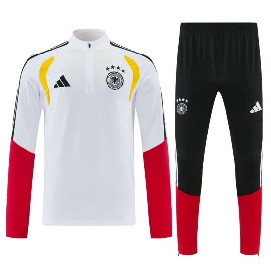 26/27 ألمانيا - طقم رياضي أبيض بنصف سحاب + بنطال طويل