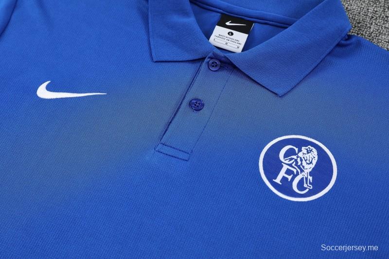 26/27  قميص تدريب بولو أزرق من تشيلسي + بنطال طويل أسود  بدلة رياضية