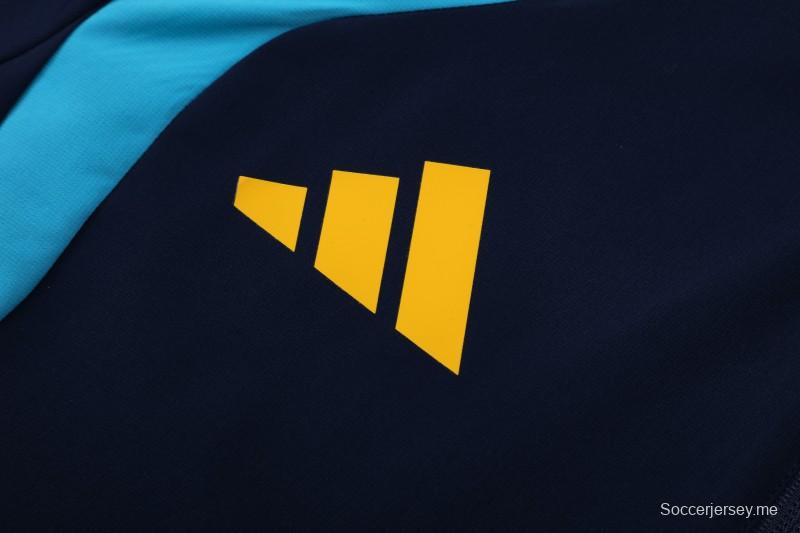 26/27  طقم رياضي من البحرية الإسبانية باللون الأزرق الداكن والأزرق الفاتح مع سترة بغطاء رأس وسحاب كامل + بنطال طويل