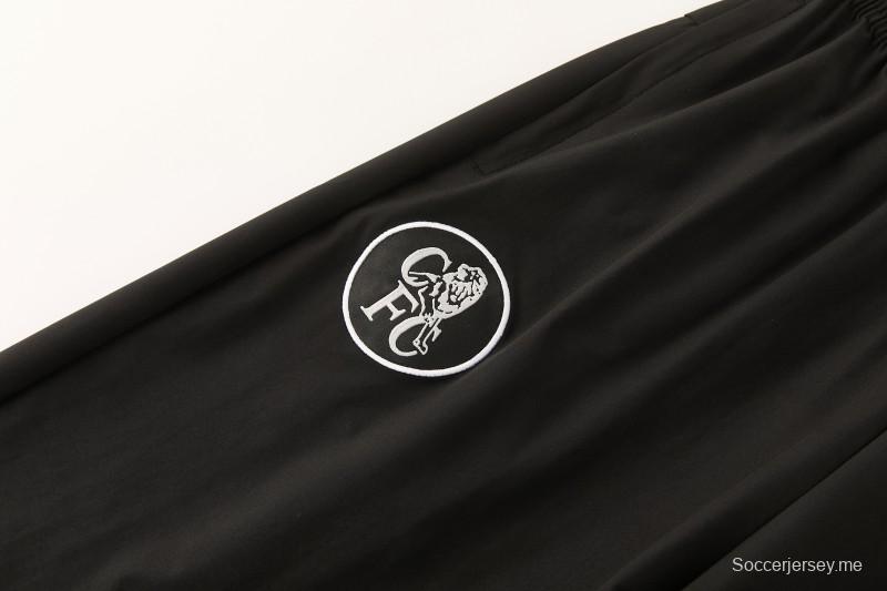 26/27 طقم رياضي من تشيلسي باللون الأسود مع سترة بغطاء رأس وسحاب كامل + بنطال طويل