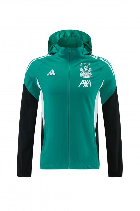 26/27 طقم رياضي من ليفربول باللون الأخضر مع سترة بغطاء رأس وسحاب كامل + بنطال طويل أسود