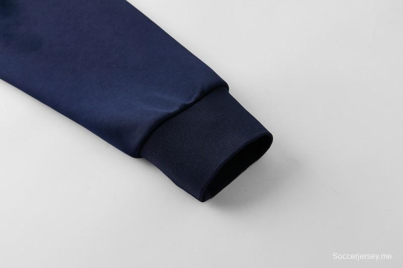 2026 سترة أديداس باللون الأزرق الداكن بسحاب كامل + بنطال طويل