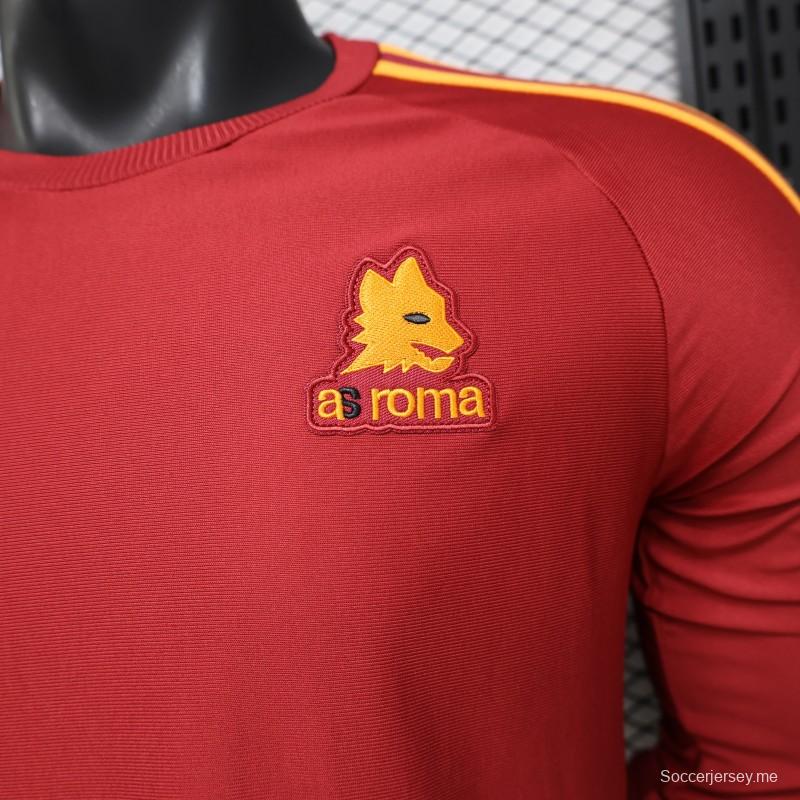 قميص اللاعب الإصدار 2026 AS Roma باللون الأحمر الداكن  إصدار كلاسيكي من موسم 84/85  قميص المباراة الرئيسي طويل الأكمام