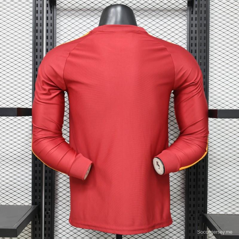 قميص اللاعب الإصدار 2026 AS Roma باللون الأحمر الداكن  إصدار كلاسيكي من موسم 84/85  قميص المباراة الرئيسي طويل الأكمام