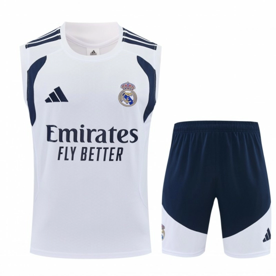 26/27 ريال مدريد  طقم رياضي أبيض بدون أكمام + شورت