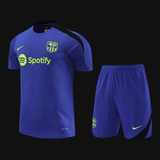 24/25 برشلونة أزرق أزرق قصير الأكمام جيريزي + شورت قصير الأكمام

