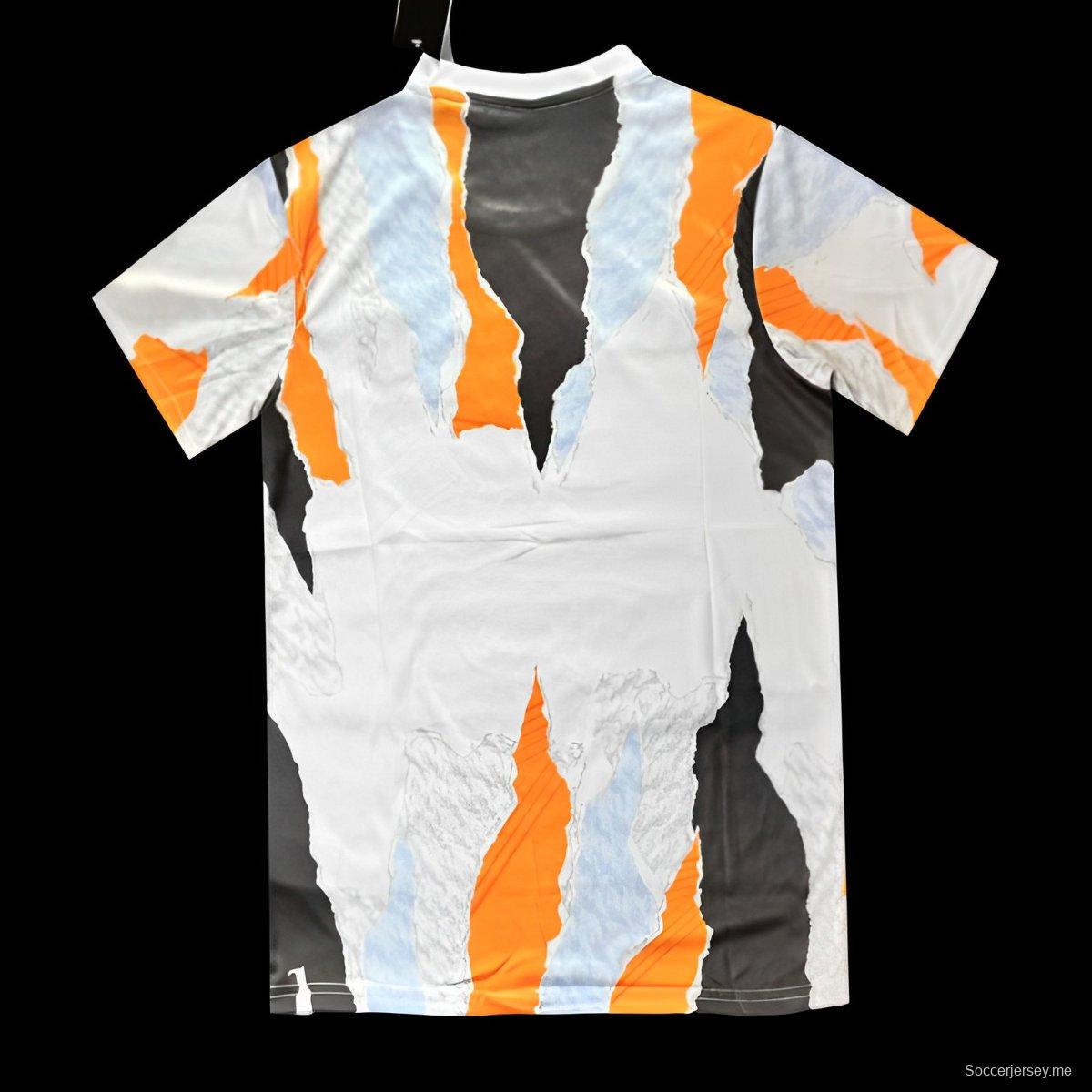 24/25 قميص ريال مدريد أديداس أديداس أبيض كرو برتقالي قبل المباراة