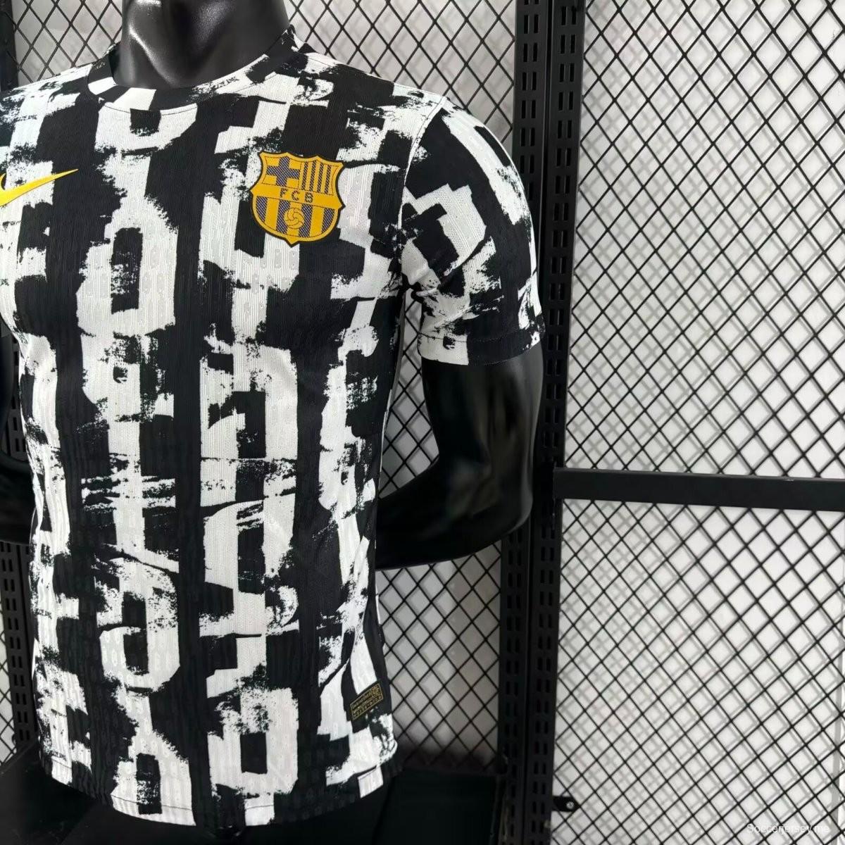 إصدار اللاعب 25/26 قميص برشلونة أبيض بنقشة رسومات تجريدية بيضاء مع قميص برشلونة