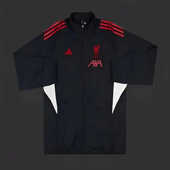 25/26 ليفربول سترة واقية من الرياح بسحاب كامل باللون الأسود الكامل