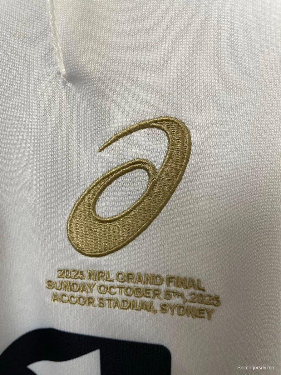 25/26 قميص بريسبان برونكوس أبيض بأكمام كستنائية وخطوط هندسية قطرية قميص بطل الأبطال