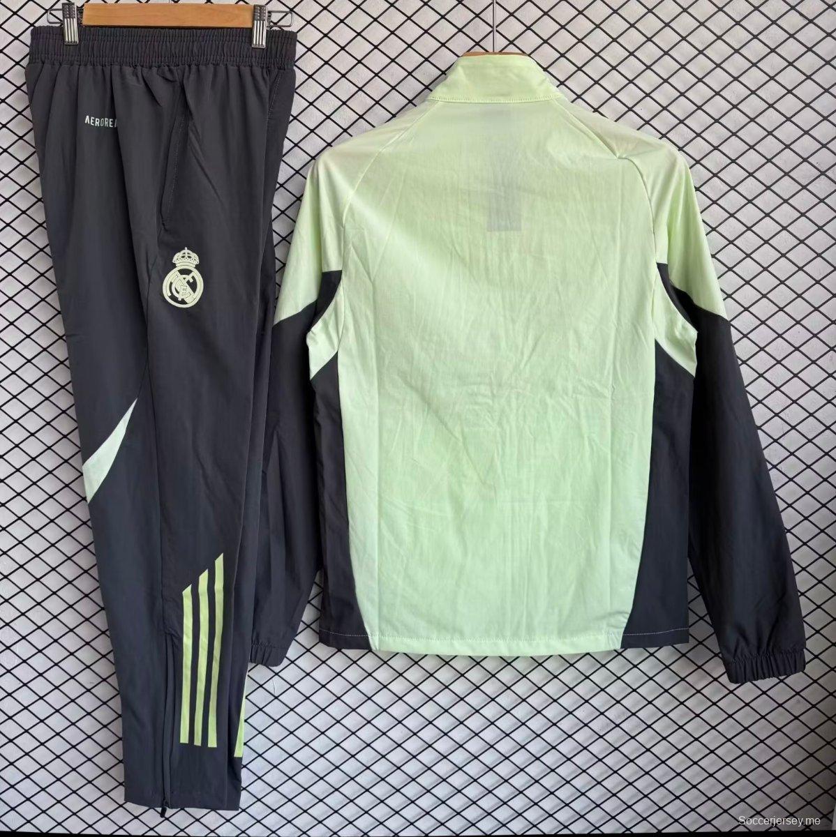 25/26 ريال مدريد أخضر مع رمادي سترة بسحاب كامل تراكيت + بنطال طويل