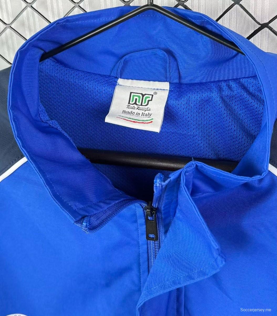 سترة واقية من الرياح بنمط ريترو 89/90 باللون الأزرق/الأسود وسحاب كامل